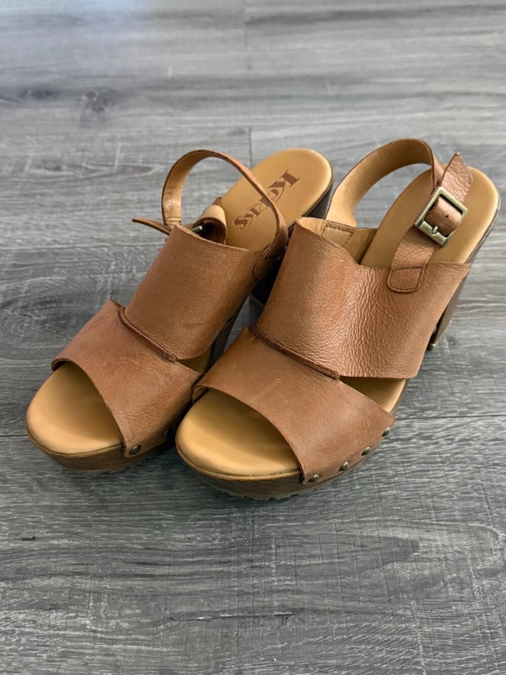 Korks Korkease Kristian II Platform Slingback Sandals Brown Leather Women's Sz 9